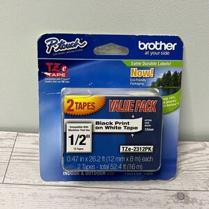Brother P-Touch TZe-2312PK 1/2 Inch Black on White Label Tape 2 Pack